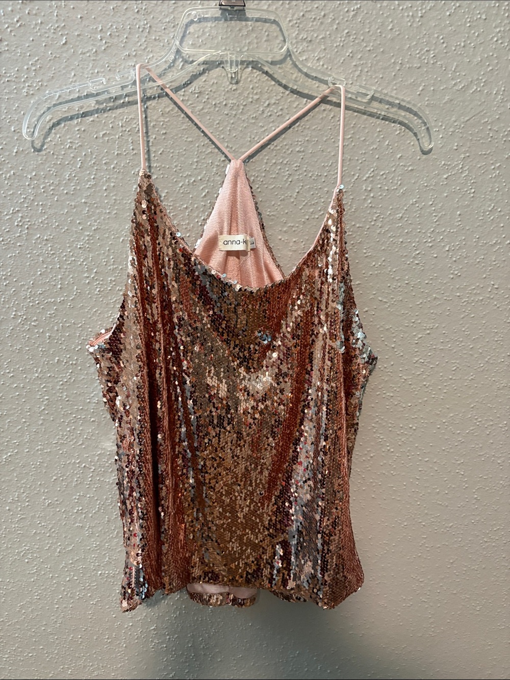 Anna-Kaci Pink Sequin Cami with Racerback